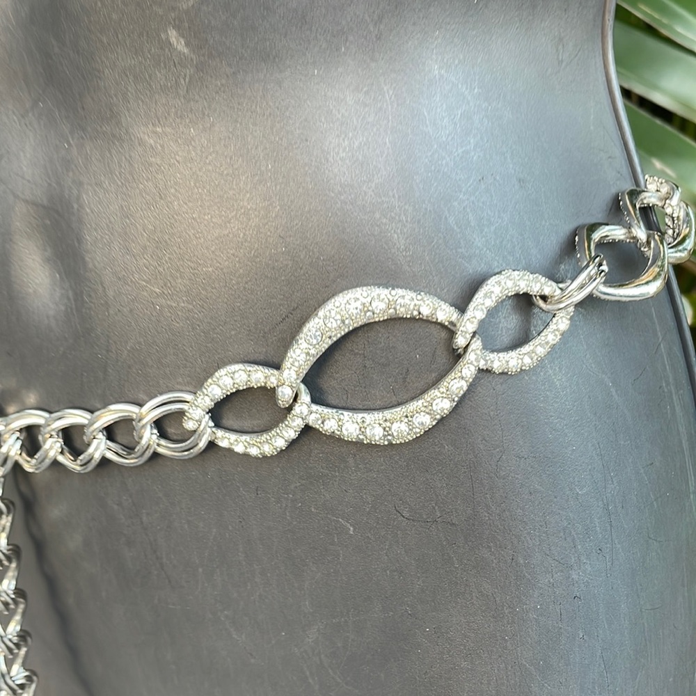 Silver chain belt with rhinestone links